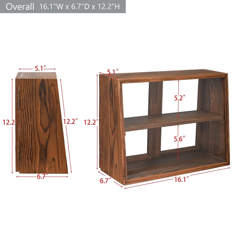 MOOCA Wood and Glass Display Case with Double Doors, Adjustable 2-Level Collection Display Case for Mini Funko Pop Figures, Bakery Pastry Container, Jewelry Organizer Storage, Brown Color - Image 2
