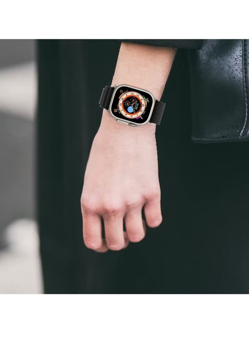 إيف حلقة جبال الألب متوافقة مع سوار ساعة أبل 38 مم 40 مم 41 مم بديل للنساء والرجال الرياضة المنسوجة من البوليستر G الخطاف لشريط iWatch Ultra Series SE 8/7/6/5/4/3/2/1 (أسود) - Image 2