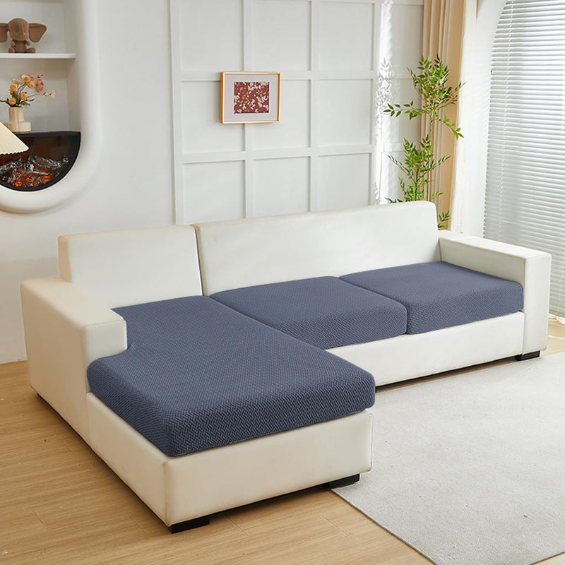Yoovat Couch Cushion Covers for Sofa Couch Covers Wear-Resistant Universal Sofa Cover Washable Stretch for Sectional Slipcovers (Texture-Gray Blue, 2 Seats + Chaise Cover) - Image 1