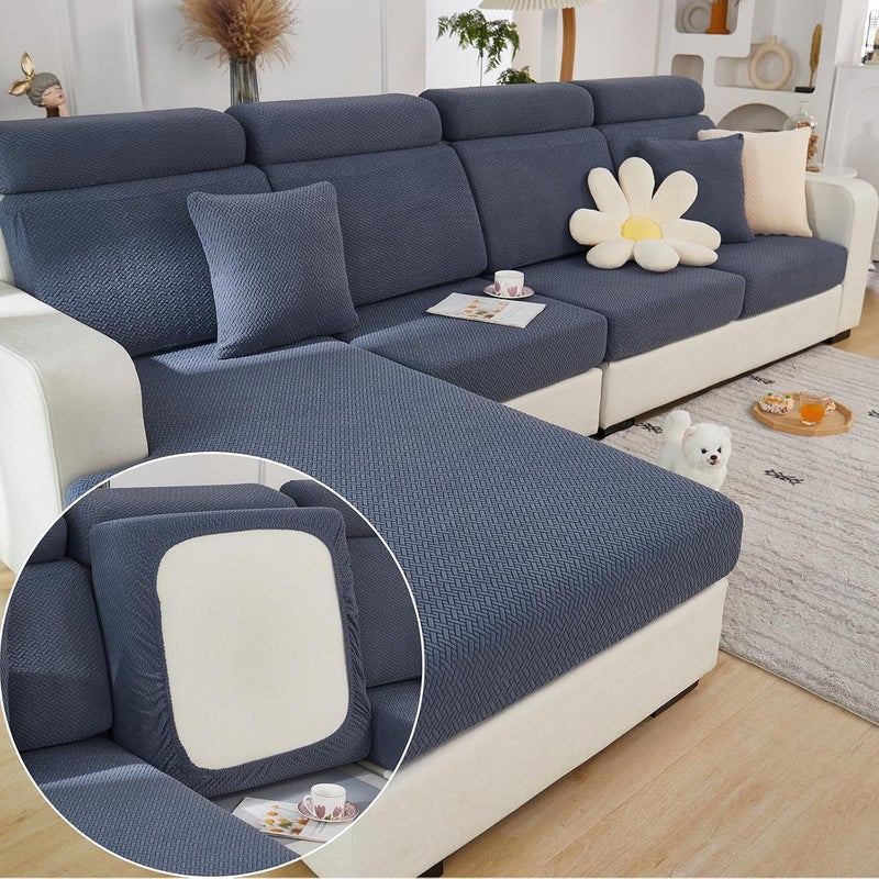 Yoovat Couch Cushion Covers for Sofa Couch Covers Wear-Resistant Universal Sofa Cover Washable Stretch for Sectional Slipcovers (Texture-Gray Blue, 2 Seats + Chaise Cover) - Image 4