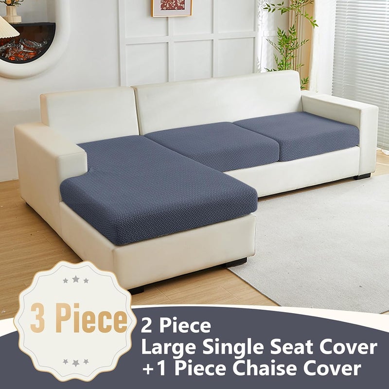 Yoovat Couch Cushion Covers for Sofa Couch Covers Wear-Resistant Universal Sofa Cover Washable Stretch for Sectional Slipcovers (Texture-Gray Blue, 2 Seats + Chaise Cover) - Image 2