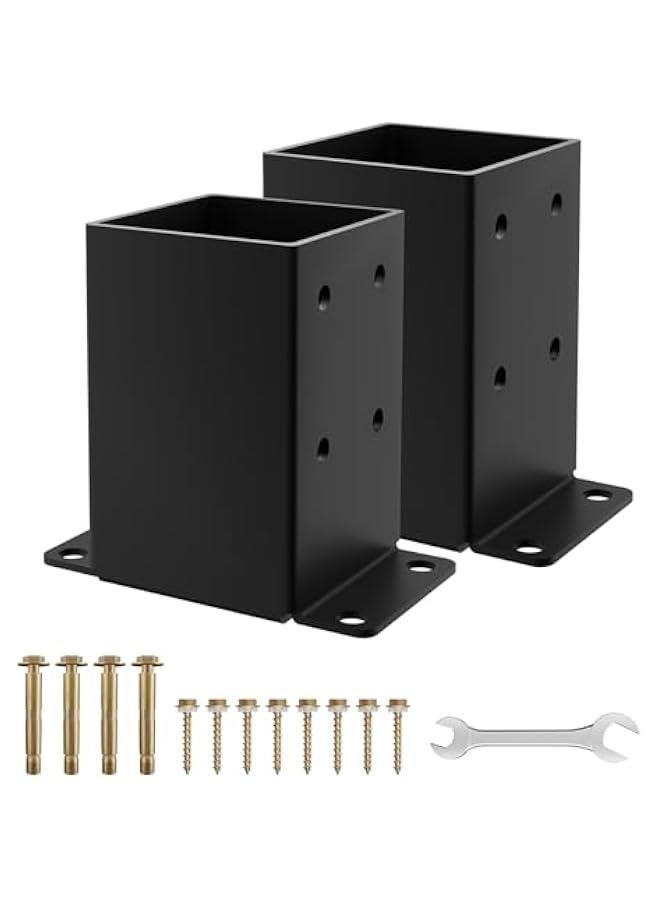 Arabest 4x4 Post Base 2PCS, Inner Size 3.5x3.5 Inch Fence Post Anchor - Rust-Proof 13 Gauge Heavy Duty Solid Steel Black Powder-Coated Railing Post Brackets, for Support Deck, Pergola, Includes Screws - Image 1