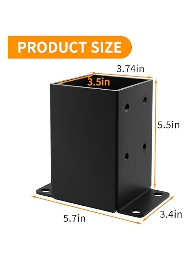 Arabest 4x4 Post Base 2PCS, Inner Size 3.5x3.5 Inch Fence Post Anchor - Rust-Proof 13 Gauge Heavy Duty Solid Steel Black Powder-Coated Railing Post Brackets, for Support Deck, Pergola, Includes Screws - Image 2