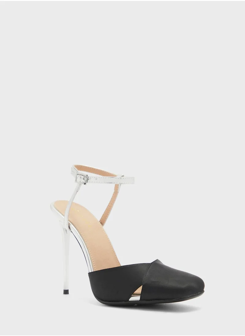 Khizana Satin Woven Ankle Strap Pump