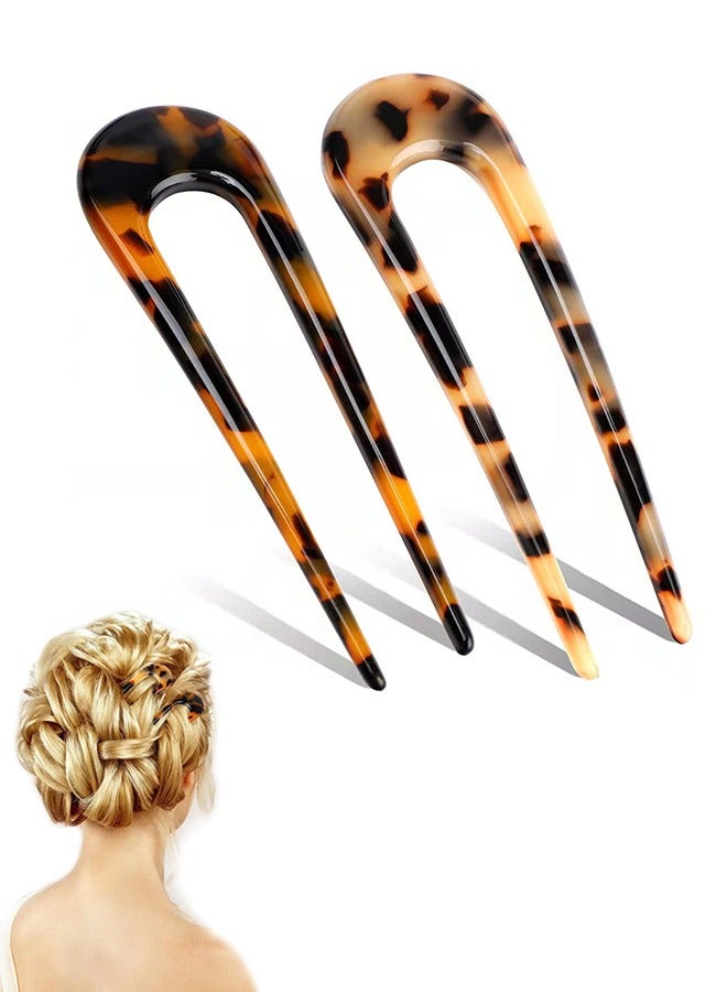 Beyond 2 Pcs U Shape Hair Clips, Hawksbill Hair Stick Fork, Hair Clip for Women Girls Styling Accessories (Brown) - Image 1