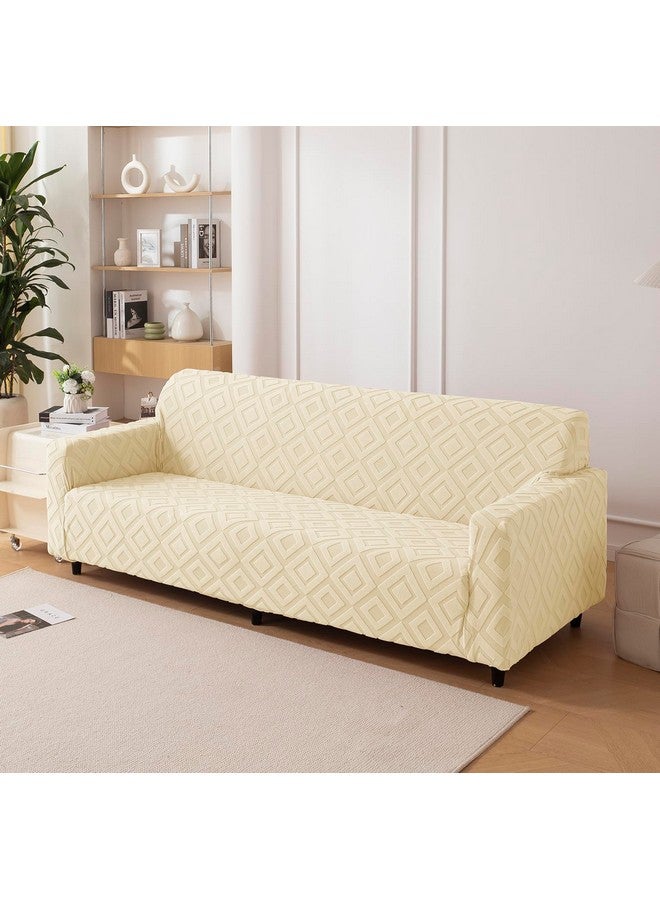 هاوس أوف كويرك غطاء أريكة House of Quirk Universal Triple Seater Jacquard Fabric Diamond Texture Cover 220 GSM غطاء ناعم الملمس للأريكة غطاء أريكة مرن قابل للتمدد (بيج، 185-230 سم) - Image 1