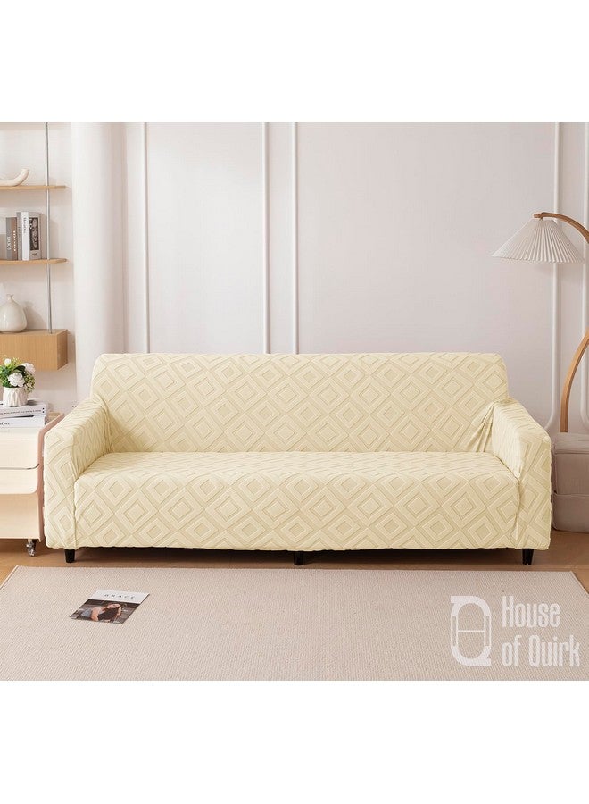 هاوس أوف كويرك غطاء أريكة House of Quirk Universal Triple Seater Jacquard Fabric Diamond Texture Cover 220 GSM غطاء ناعم الملمس للأريكة غطاء أريكة مرن قابل للتمدد (بيج، 185-230 سم) - Image 2