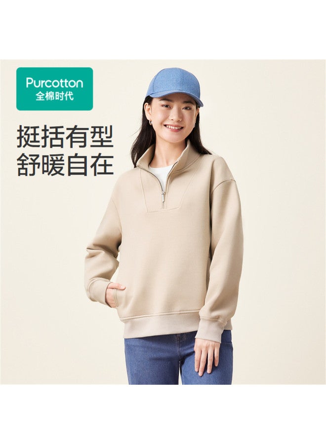 purcotton هودي شتوي للنساء ببطانة شبيهة بالفليس مع ياقة مرتفعة وسحاب نصفى لمظهر منظم - Image 2