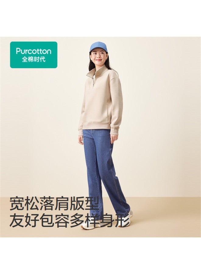 purcotton هودي شتوي للنساء ببطانة شبيهة بالفليس مع ياقة مرتفعة وسحاب نصفى لمظهر منظم - Image 3