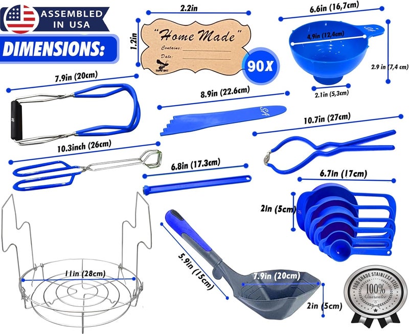 Supa Ant Blue Canning Supplies Starter Kit-10 pc Canner Accessories with Canning Rack for Jars, XL Ladle, Wide Mouth Jar Funnel, Jar Lifter & Wrench, Bubble Popper/Measurer, Lid Lifter, Kitchen Tongs - Image 3