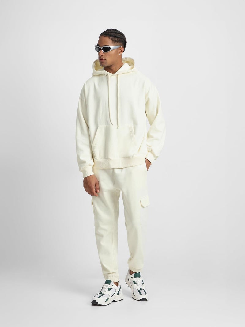 Veirdo®Fleece Oversized Baggy Fit Drop Shoulder Solid Hoodie & Jogger Co-Ords Set For Men (CO_VD_MRSHMLW_M) - Image 2