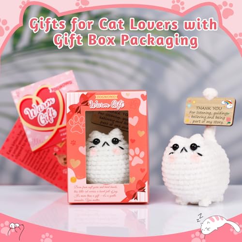 FOGWOWO Cute Positive Crochet Cat Valentines Day Emotional Support Cat,Cats Lovers Gifts for Women Mom Sisters Friends Birthday,Handmade Plush Inspirational Positive Crochet Animals with Gift Box - Image 5
