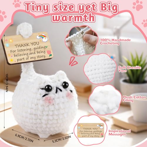 FOGWOWO Cute Positive Crochet Cat Valentines Day Emotional Support Cat,Cats Lovers Gifts for Women Mom Sisters Friends Birthday,Handmade Plush Inspirational Positive Crochet Animals with Gift Box - Image 2