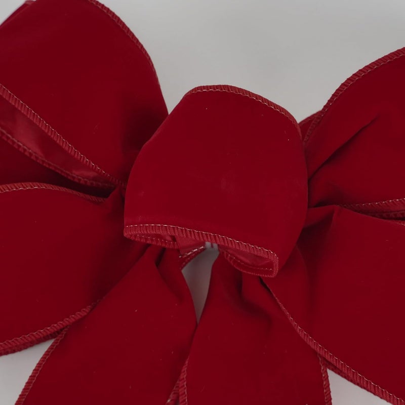 LiBongTa 13" Red Bow Pre-Tied Bow for Christmas Tree, Red Velvet Ribbon Bow for Wreaths, Tree Toppers Bow, Premade Bow, Gift Bow for Party Favor, Christmas Home Indoor Outdoor Decor-1 Counts - Image 4