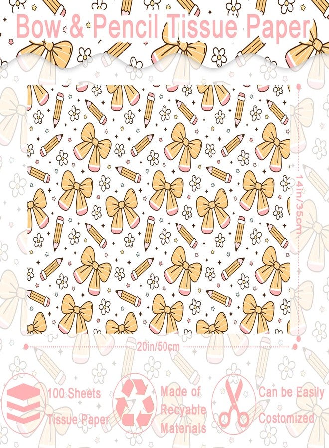 Fabllewavi 100 Sheets Bow and Pencil Tissue Paper, Pencil Daisy Patterns Wrapping Tissue for Back to School Activities DIY Crafts Preschool Classroom Gift Flower Wrapping Supplies, 13.8 x 19.7 Inch - Image 2