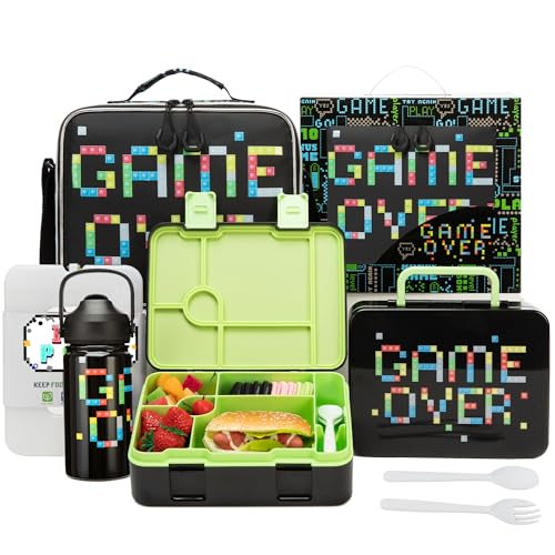 Oruiji Bento Box for Kids with Lunch Bag Boys Lunch Boxes for School with Ice Pack,Stainless Steel Water Bottle Set Utensils Set Food Container for School Boys Kids - Image 1