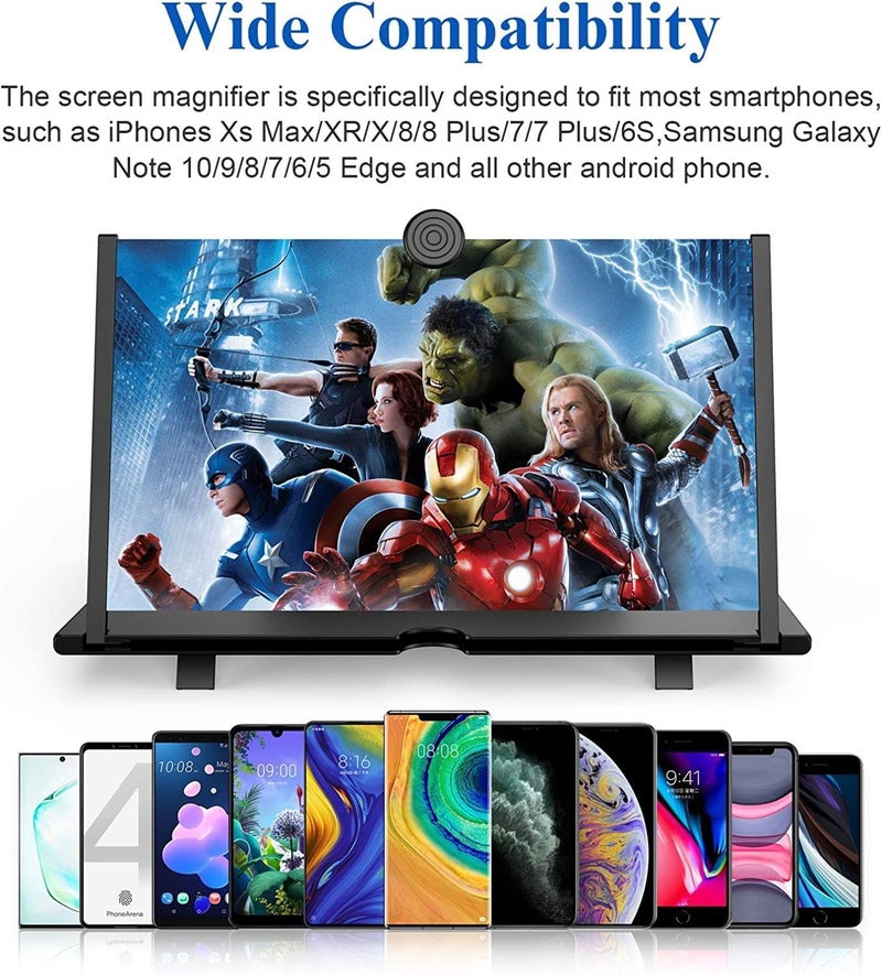Kerfulty 18" Screen Magnifier for Cell Phone – 3D HD Magnifing Screen Enlarger Projector for Movies Videos and Gaming – Foldable Phone Stand Holder with Screen Amplifier–Supports All Smartphones (Black-18inch) - Image 4