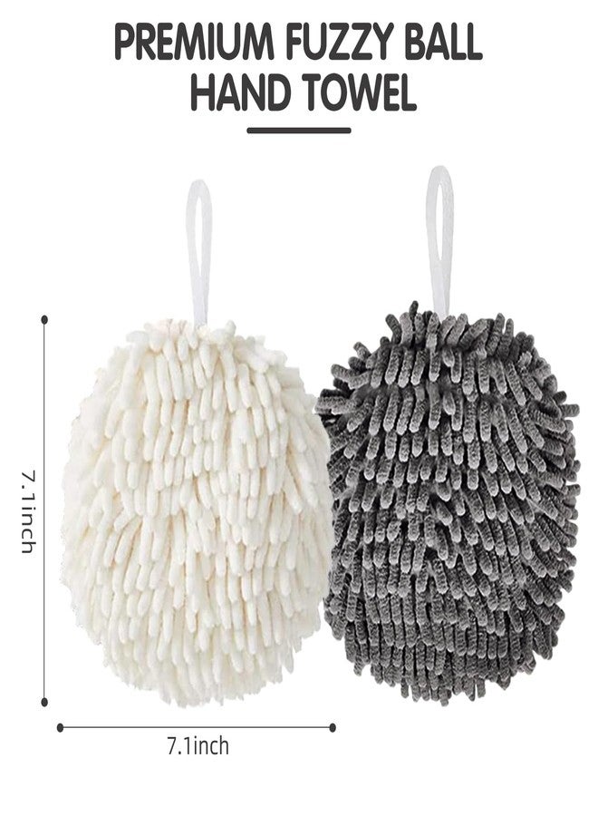 High-PQ 16-Pack Chenille Fuzzy Ball Hand Towels, 7.1 Inch Soft Absorbent Microfiber Towels, Quick-Dry Cleaning Cloths for Kitchen, Home, Bathroom, Hanging Towels (8 White & 8 Grey) - Image 2