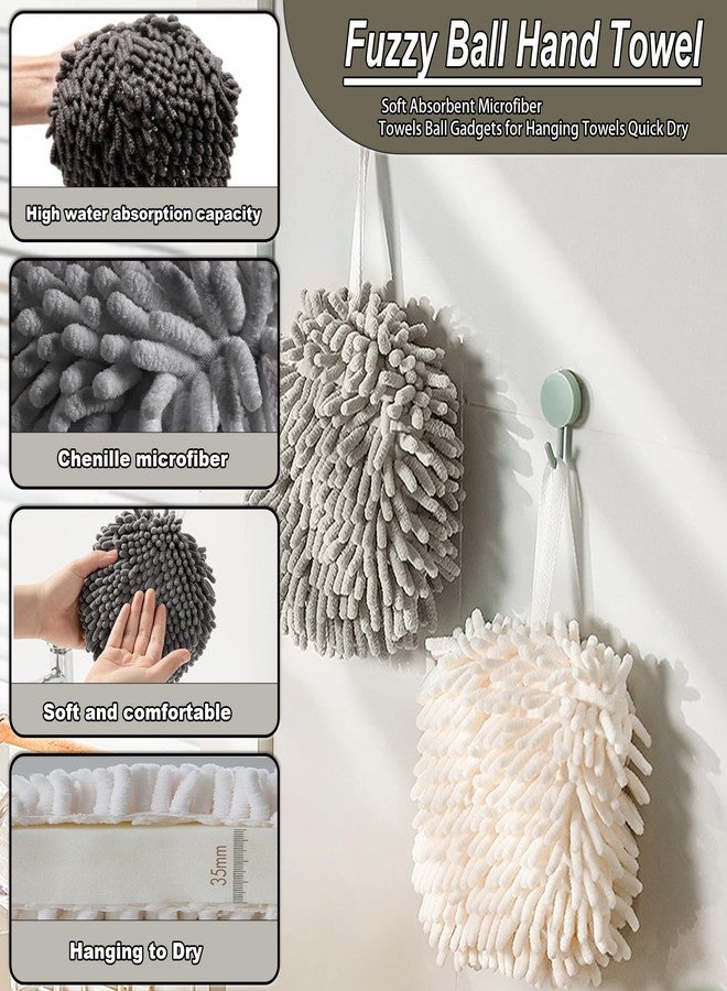 High-PQ 16-Pack Chenille Fuzzy Ball Hand Towels, 7.1 Inch Soft Absorbent Microfiber Towels, Quick-Dry Cleaning Cloths for Kitchen, Home, Bathroom, Hanging Towels (8 White & 8 Grey) - Image 5