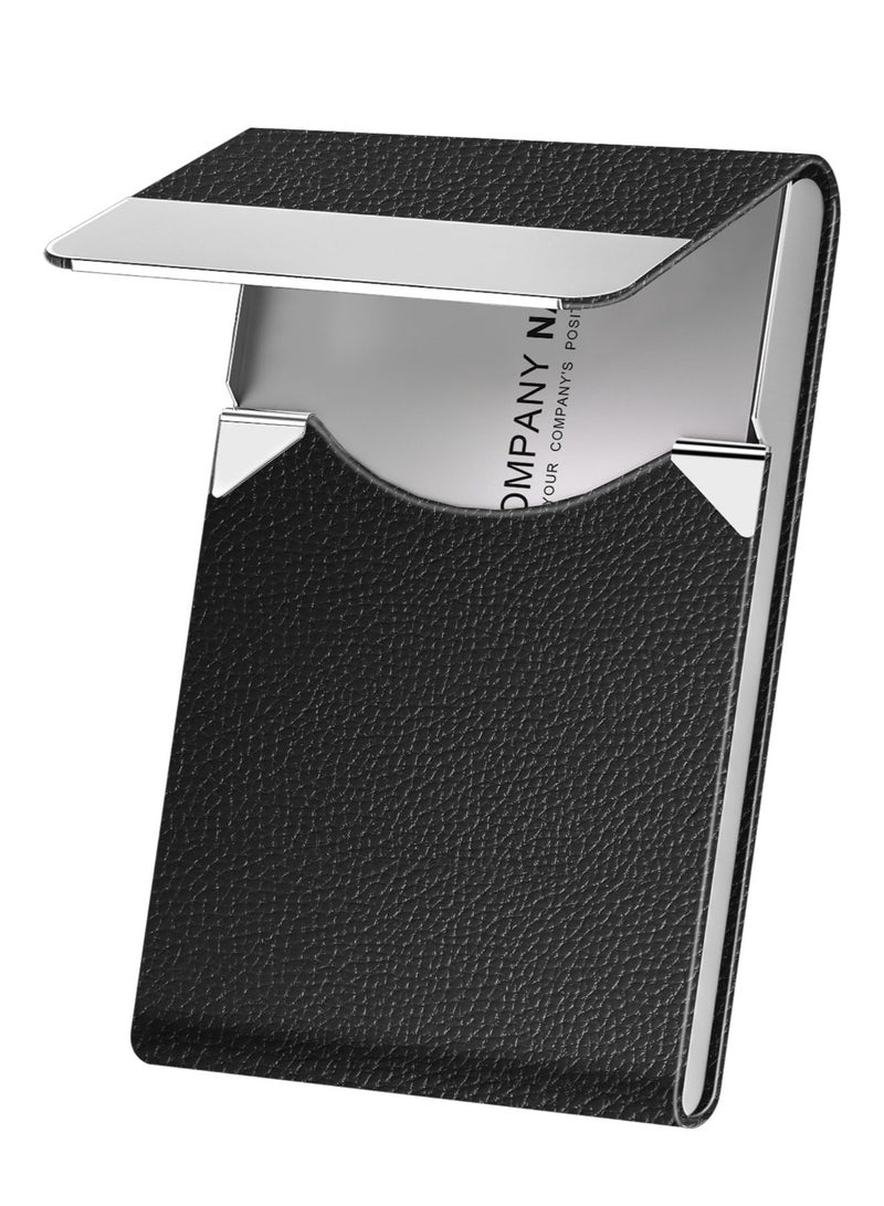Business Card Holder Case, Slim PU Leather & Metal Business Card Case with Magnetic Closure – RFID Blocking Card Holder for Men and Women, High-Capacity Pocket Card Carrier in Black - Image 1