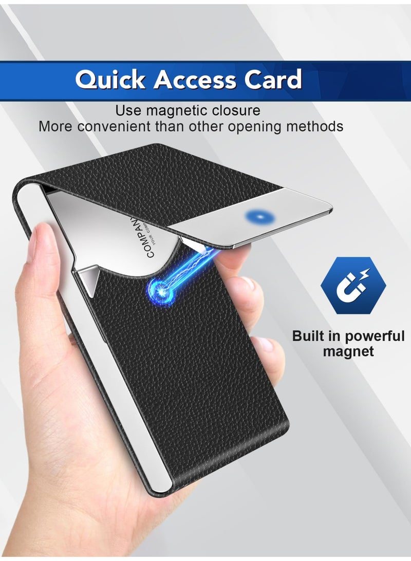 Business Card Holder Case, Slim PU Leather & Metal Business Card Case with Magnetic Closure – RFID Blocking Card Holder for Men and Women, High-Capacity Pocket Card Carrier in Black - Image 4
