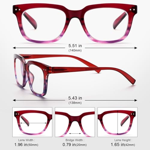 CHOFILORD 6 Pack Fashion Reading Glasses for Women Men Blue Light Blocking Oversized Square Readers with Spring Hinge (Mixed A2, 1.5, x) - Image 3