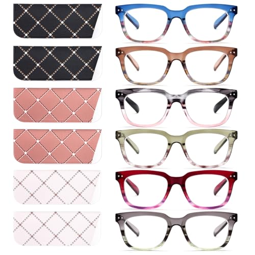 CHOFILORD 6 Pack Fashion Reading Glasses for Women Men Blue Light Blocking Oversized Square Readers with Spring Hinge (Mixed A2, 1.5, x) - Image 1