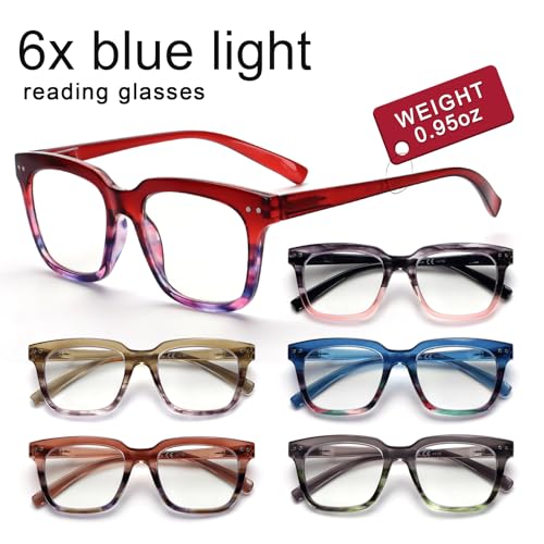 CHOFILORD 6 Pack Fashion Reading Glasses for Women Men Blue Light Blocking Oversized Square Readers with Spring Hinge (Mixed A2, 1.5, x) - Image 2