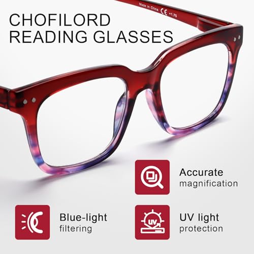 CHOFILORD 6 Pack Fashion Reading Glasses for Women Men Blue Light Blocking Oversized Square Readers with Spring Hinge (Mixed A2, 1.5, x) - Image 5
