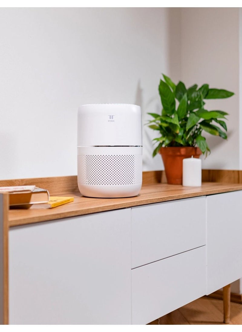 Tesla - منقي هواء ذكي صغير مع فلتر HEPA والتأين يعمل مع تطبيق Google وAlexa وTesla Home، أبيض - Image 1