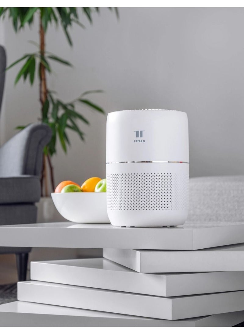 Tesla - منقي هواء ذكي صغير مع فلتر HEPA والتأين يعمل مع تطبيق Google وAlexa وTesla Home، أبيض - Image 1