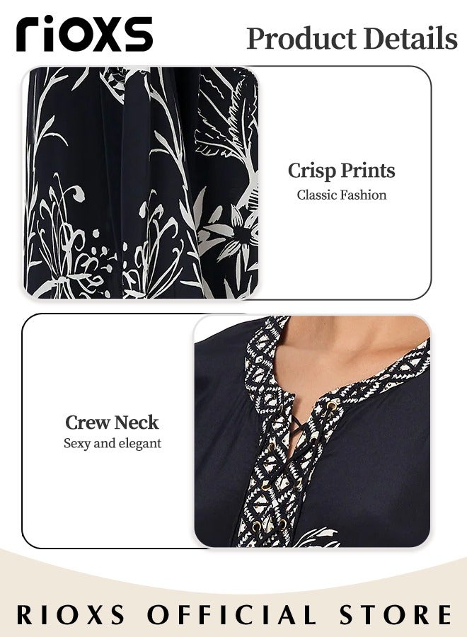 RIOXS Women's Casual Printed Beach Cover Ups Short Sleeve Kimono Cardigan Loose Beach Swimsuit Dress - Image 5