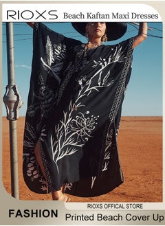 RIOXS Women's Casual Printed Beach Cover Ups Short Sleeve Kimono Cardigan Loose Beach Swimsuit Dress  - Image 4