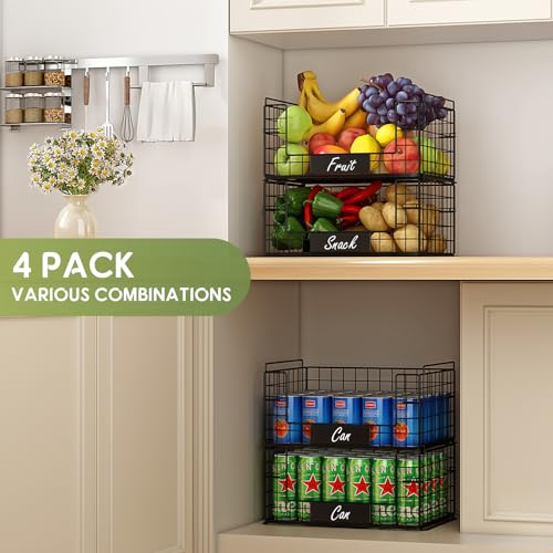 JKsmart 4 Pack XXL Stackable Wire Baskets with Handles for Pantry Storage and Organization,Fruit and Vegetable Basket with Name Plates,Metal Storage Bins for Snack Can Fruit Veggies - Image 5