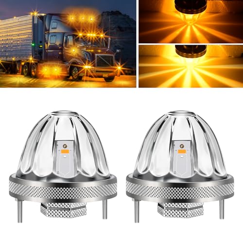 Wodvyss 2Pcs Glass Watermelon Lights, Amber LED Side Marker Turn Signal Lights with Bezel, Clear Lens, Compatible with Kenworth, Peterbilt, Freightliner Trucks - Image 1