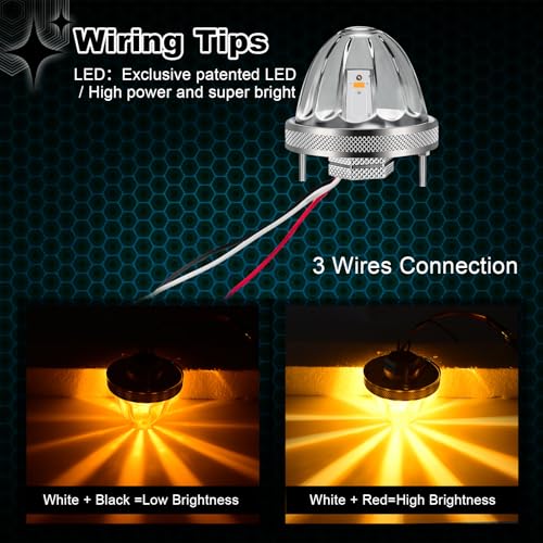 Wodvyss 2Pcs Glass Watermelon Lights, Amber LED Side Marker Turn Signal Lights with Bezel, Clear Lens, Compatible with Kenworth, Peterbilt, Freightliner Trucks - Image 2