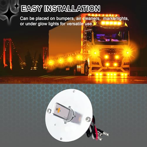 Wodvyss 2Pcs Glass Watermelon Lights, Amber LED Side Marker Turn Signal Lights with Bezel, Clear Lens, Compatible with Kenworth, Peterbilt, Freightliner Trucks - Image 3