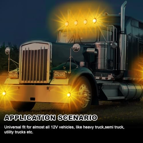 Wodvyss 2Pcs Glass Watermelon Lights, Amber LED Side Marker Turn Signal Lights with Bezel, Clear Lens, Compatible with Kenworth, Peterbilt, Freightliner Trucks - Image 5