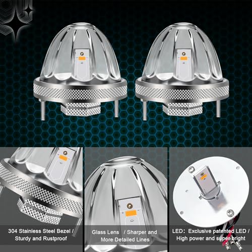 Wodvyss 2Pcs Glass Watermelon Lights, Amber LED Side Marker Turn Signal Lights with Bezel, Clear Lens, Compatible with Kenworth, Peterbilt, Freightliner Trucks - Image 4