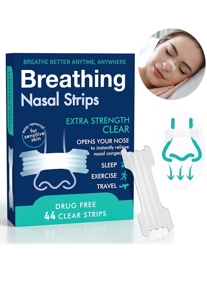Breathe Right ‌44Pcs Anti-snoring Breathing Nasal Strip Starter Kit - Extra Strength Nasal Strips for Better Breathing–Clear Hypoallergenic for Sensitive Skin– Drug-Free Snoring & Congestion Relief - Boost Oxygen - Reduce Snoring, Improve Sleep Quality - Sweat Resistant, Skin Safe Nasal Strips - Day & Night Use - Image 1