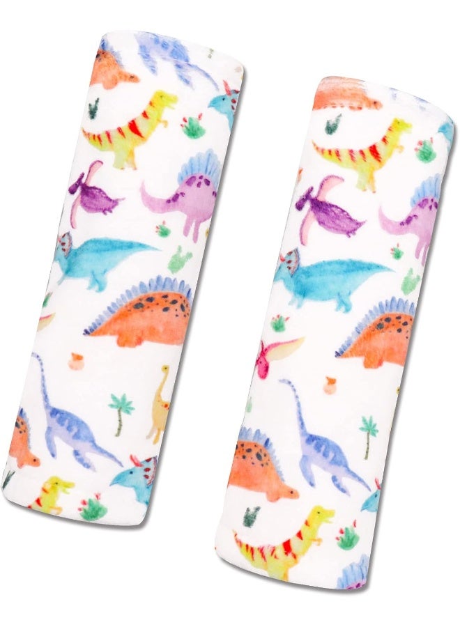 SWESEN Baby Car Seat Belt Covers for Boys and Girls, Carseat Shoulder Padding, Soft Car Seat Neck Cover, Minky Car Seat Straps Shoulder Pads, Dinosaur Stroller Strap Cover for Baby Kids, White - Image 1