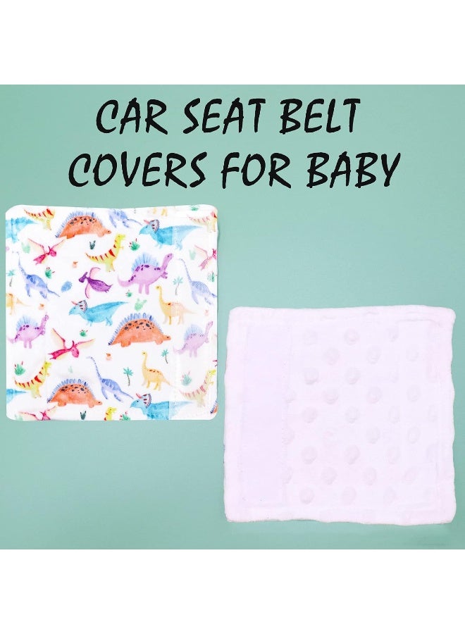 SWESEN Baby Car Seat Belt Covers for Boys and Girls, Carseat Shoulder Padding, Soft Car Seat Neck Cover, Minky Car Seat Straps Shoulder Pads, Dinosaur Stroller Strap Cover for Baby Kids, White - Image 5