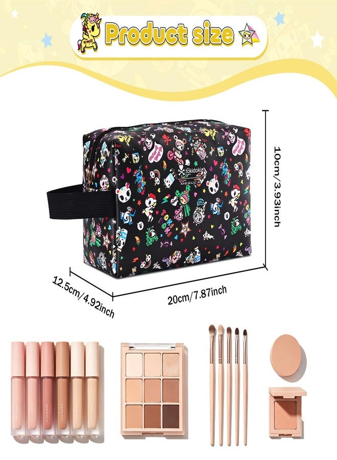 tokidoki Makeup Bag for Women, Large Capacity PU Leather Cosmetic Organizer & Toiletry Pouch with Handle, Unicorno Travel Cartoon Portable Makeup Case - Image 2