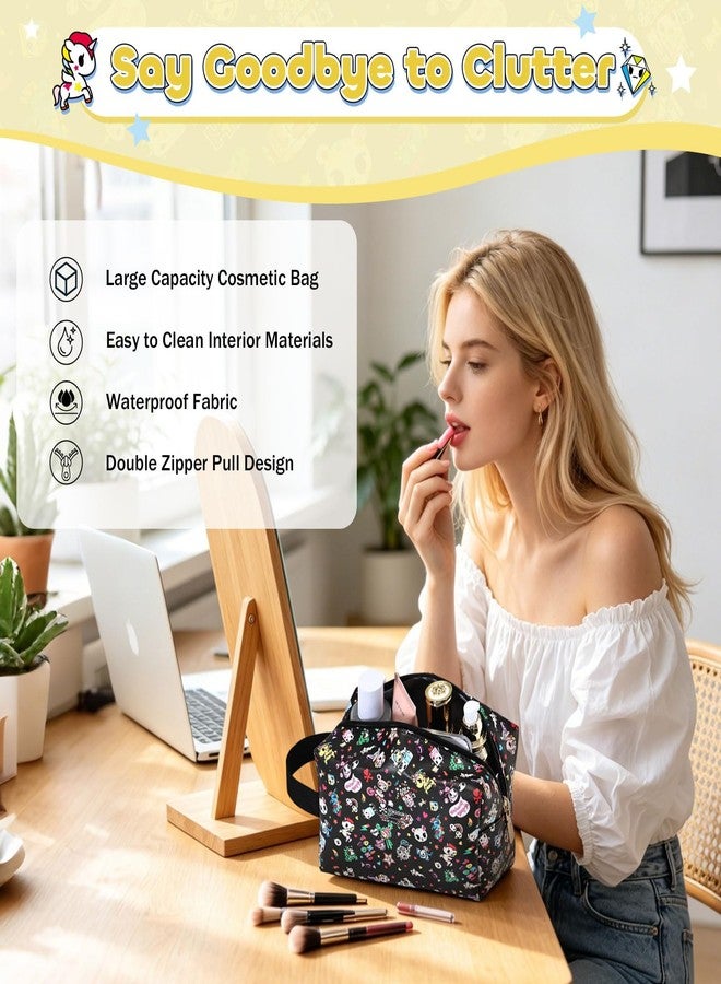 tokidoki Makeup Bag for Women, Large Capacity PU Leather Cosmetic Organizer & Toiletry Pouch with Handle, Unicorno Travel Cartoon Portable Makeup Case - Image 5