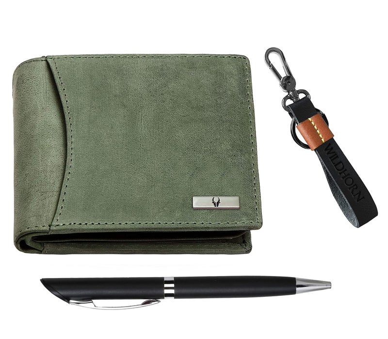 WildHorn Gift Hamper for Men I Leather Wallet, Keychain & Pen Combo Gift Set I Gift for Friend, Boyfriend,Husband,Father, Son etc (Green H M) - Image 2