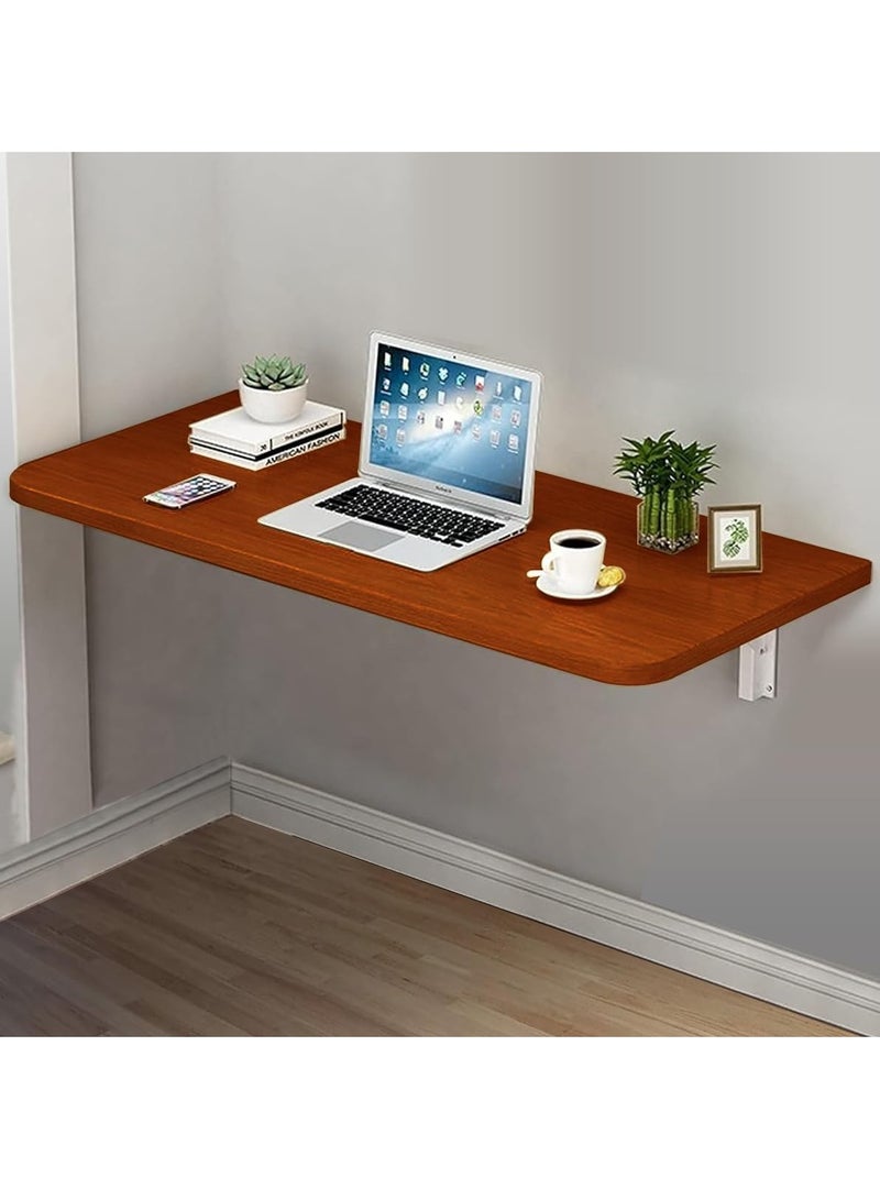 VITION Computer Wall Mount Stand Folding Wall-Mounted Drop-Leaf Table, Metal Folding Shelf Bench Table Bracket (40 x 80cm) Brown - Image 1
