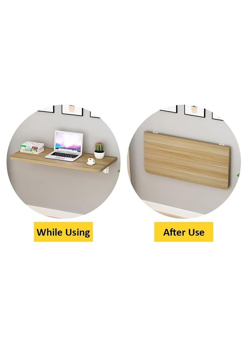 VITION Computer Wall Mount Stand Folding Wall-Mounted Drop-Leaf Table, Metal Folding Shelf Bench Table Bracket (40 x 80cm) Brown - Image 3