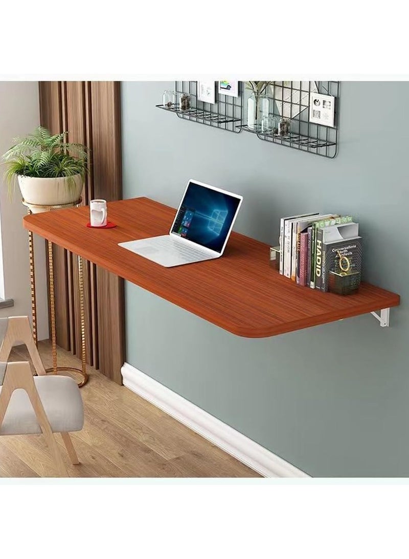 VITION Computer Wall Mount Stand Folding Wall-Mounted Drop-Leaf Table, Metal Folding Shelf Bench Table Bracket (40 x 80cm) Brown - Image 4