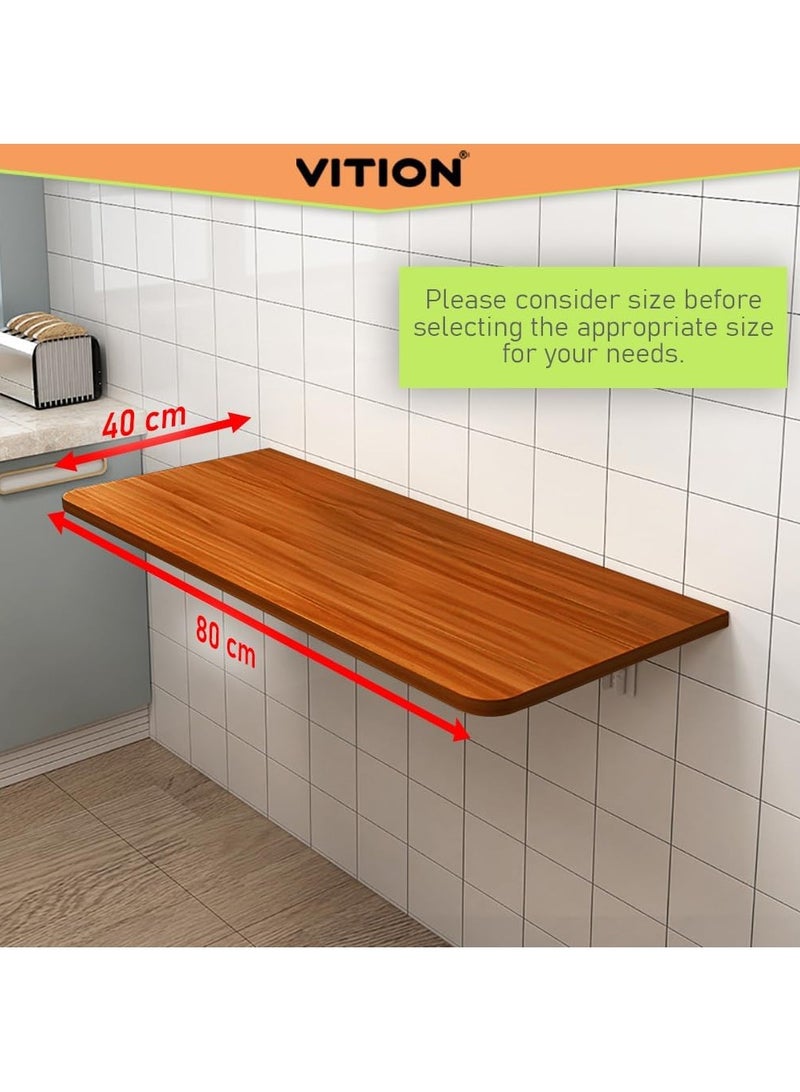 VITION Computer Wall Mount Stand Folding Wall-Mounted Drop-Leaf Table, Metal Folding Shelf Bench Table Bracket (40 x 80cm) Brown - Image 2
