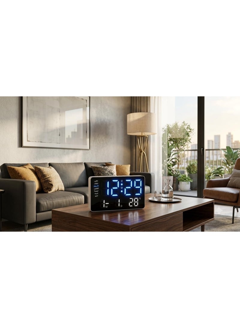 ساعة حائط ومكتب رقمية LED كبيرة بأسقام مضيئة - تعرض الوقت، التاريخ ، ودرجة الحرارة - مزودة بمنبه مزدوج - تصميم عصري للمنزل والمكتب - Image 2